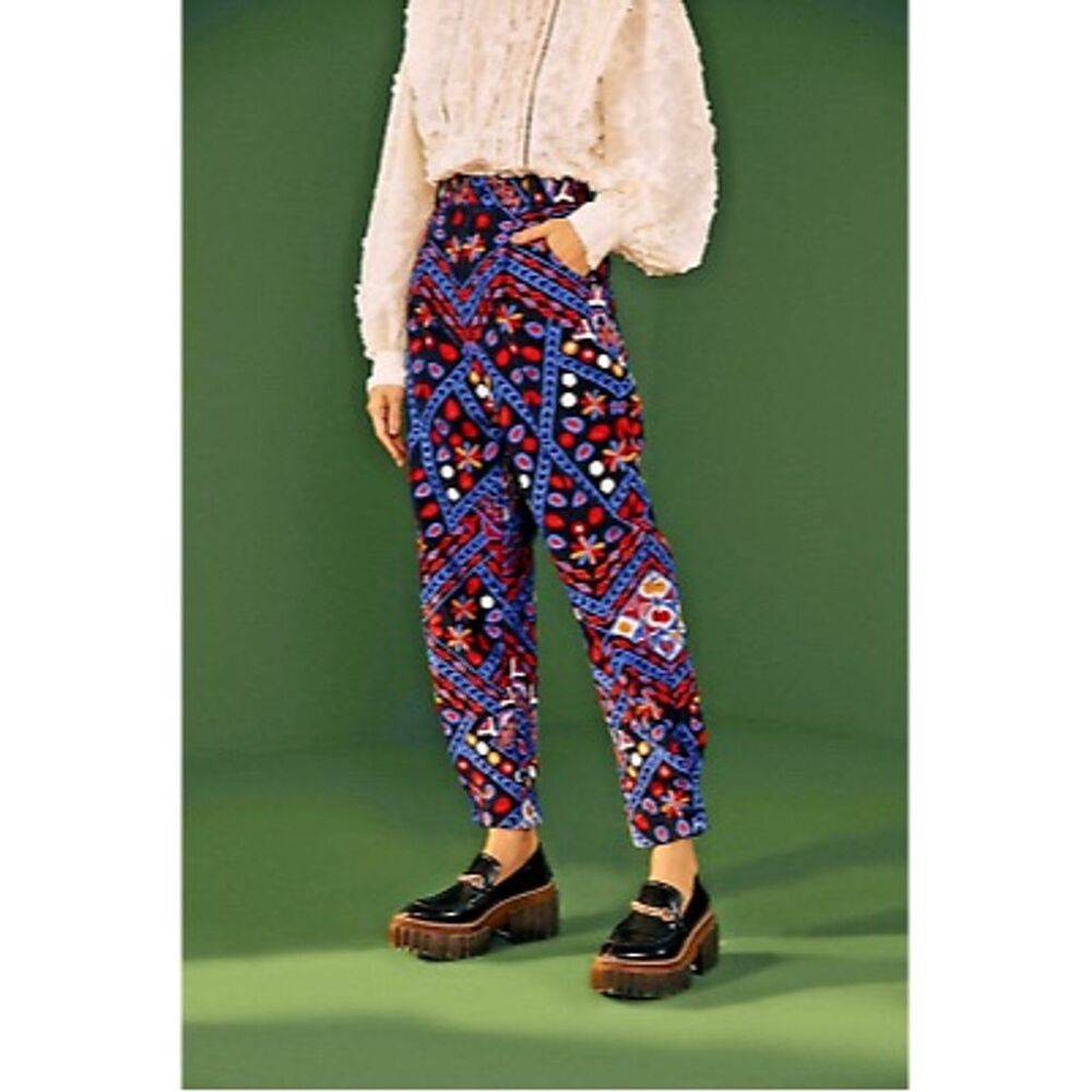 Farm Rio Women's Cropped Embroidered Corduroy cotton Pants Multicolor Size L